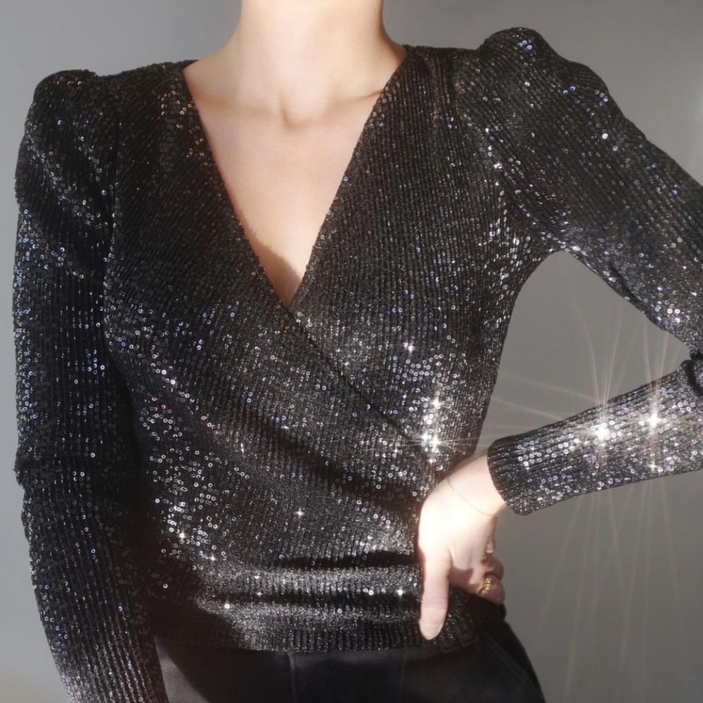 Dynamite, Black, Puff Sleeve, Sequins Top, Smalll
